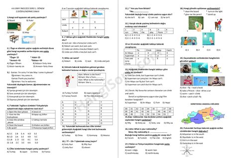 4 Sınıf İngilizce 1 Dönem 2 Yazılı Soruları PDF 2021 2022 HangiSoru