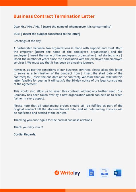 Business Contract Termination Letter Sle Template Infoupdate Org