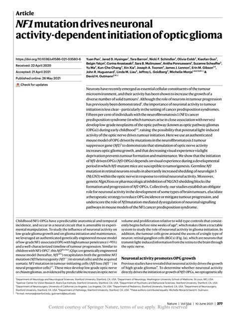 Nf Mutation Drives Neuronal Activity Dependent Initiation Of Optic