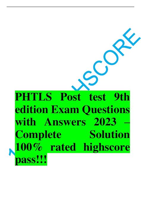 Phtls Post Test 9th Edition Exam Questions With Answers 2023 Complete