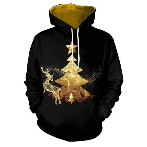 Mens Casual 3d Print Hoodie Santa Tree Christmas Hoodie Black