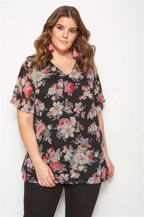 Plus Size Black Floral Chiffon Top Sizes To Yours Clothing