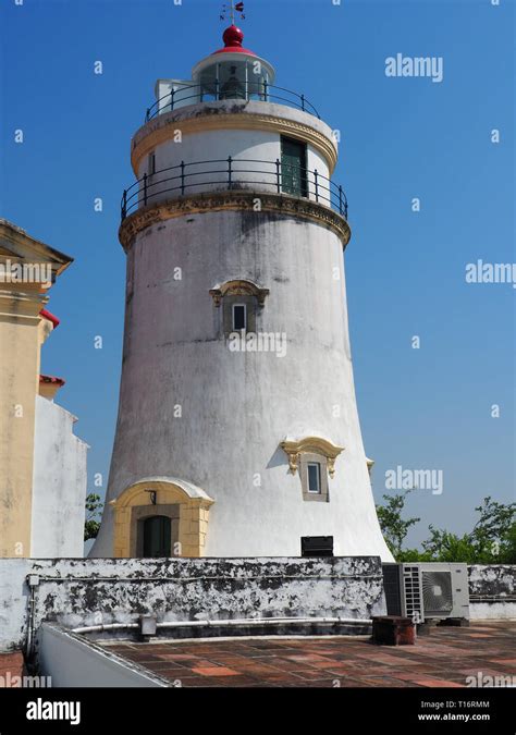 A Front View Of The Lighthouse At The Guia Fortress In Macau Stock