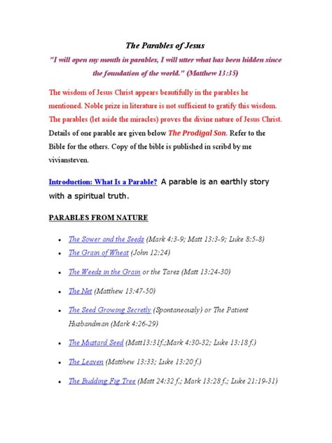 The Parables of Jesus | PDF | Parables Of Jesus | Canonical Gospels