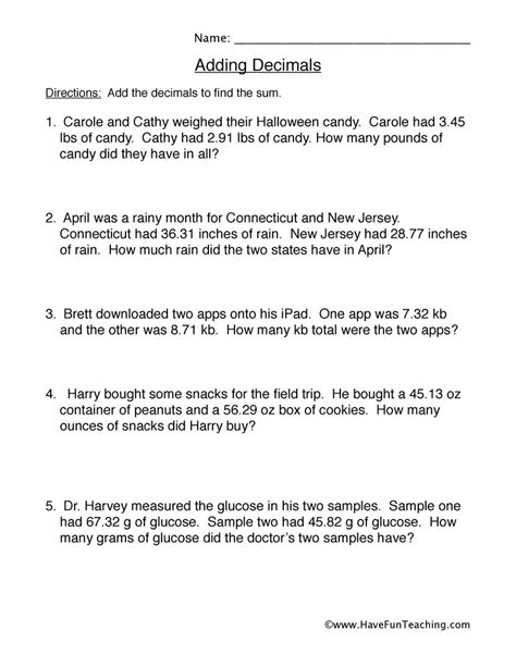 Decimal Addition Subtraction Word Problems