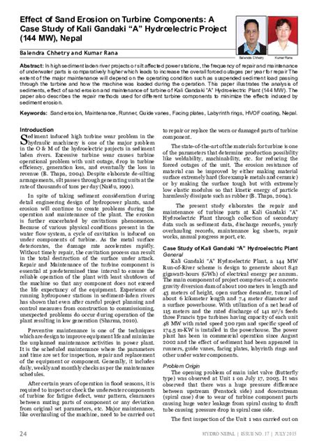 Pdf Effect Of Sand Erosion On Turbine Components A Case Study Of