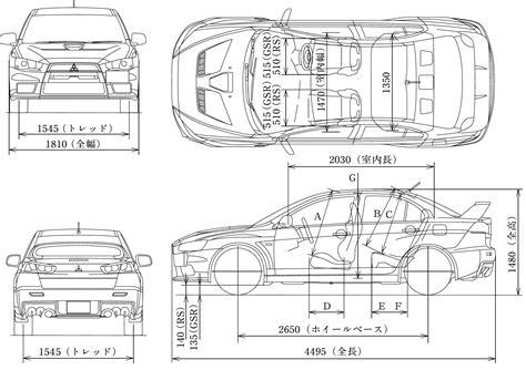 2007 Mitsubishi Lancer Evolution X Sedan V3 Blueprints Free Outlines