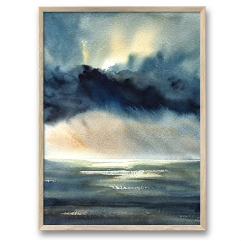 Storm Cloud Watercolor Painting Large Seascape Art Print Storm Wall Art ...