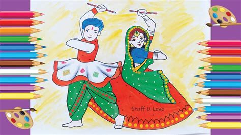 How to draw Easy NAVRATRI Special Dandiya dance drawing for beginners ...