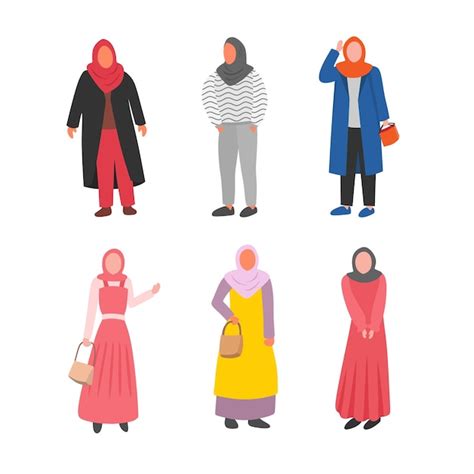 Premium Vector Set Muslimah Woman Character Hijab