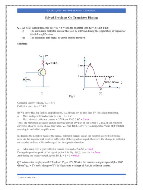 Solved Problems On Transistor Biasing Excellent Stuff Pdf Transistor Amplifier