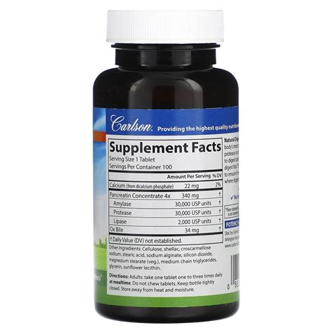Carlson, Natural Digestive Enzymes, 100 Tablets