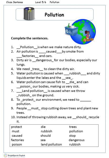 Pollution English Reading Worksheet English Treasure Trove