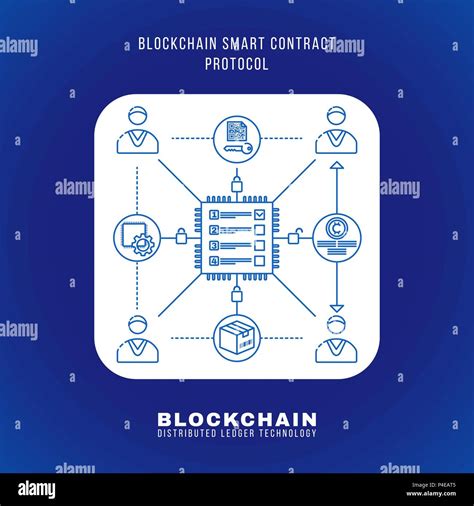 Vector Outline Design Blockchain Smart Contract Protocol Principle Explain Scheme Illustration