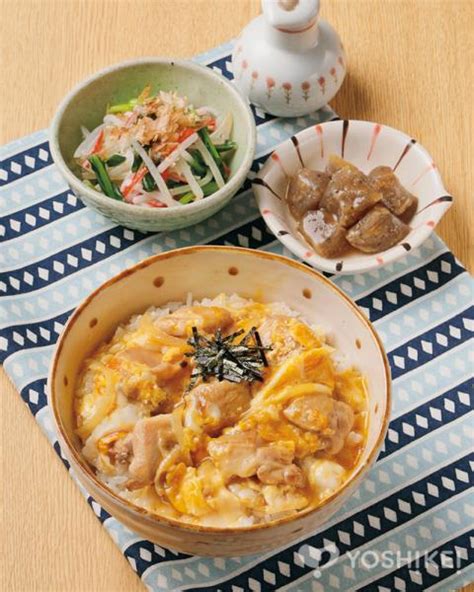 炭火風親子丼三色お浸しちぎりこんにゃく｜食材宅配のヨシケイ 夕食ネット（レシピ・メニュー・献立付き）