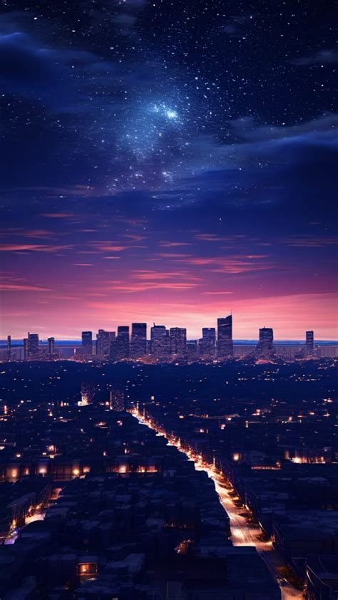 Starry night sky above a city skyline ultra realistic by Mahathos ...