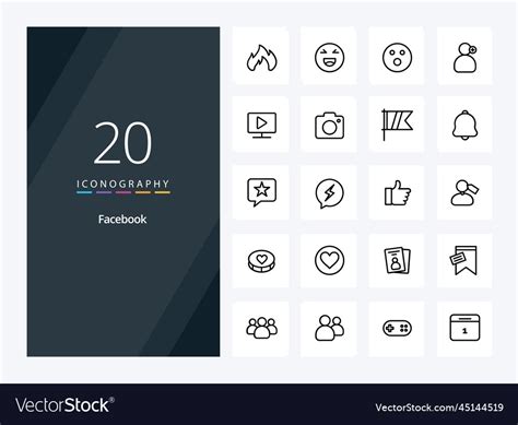 20 facebook outline icon for presentation Vector Image