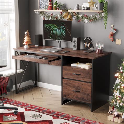 Bestier 55 Inch Computer Desk With Storage Drawers Keyboard Tray