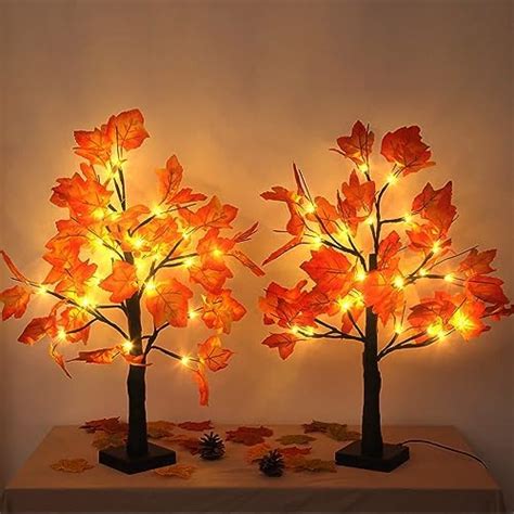 2 Packs Of 24 Inch Artificial Lighted Maple Tree Fall