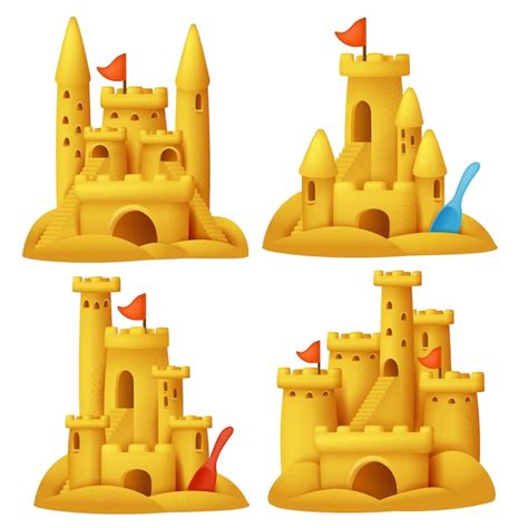 Conjunto de castillo de arena en estilo de dibujos animados Colección