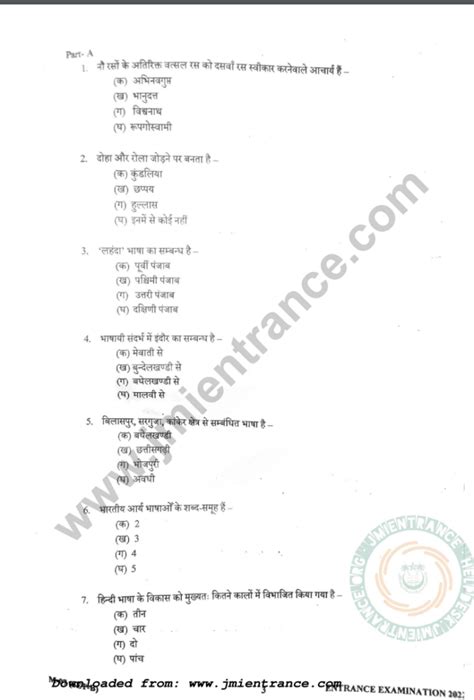 MA Hindi 2022 Jamia Entrance Question Paper