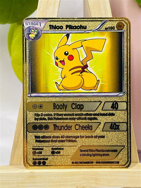 Thicc Pikachu Gold Metal Poke Mon Card Funny Gift Christmas Birthday Etsy