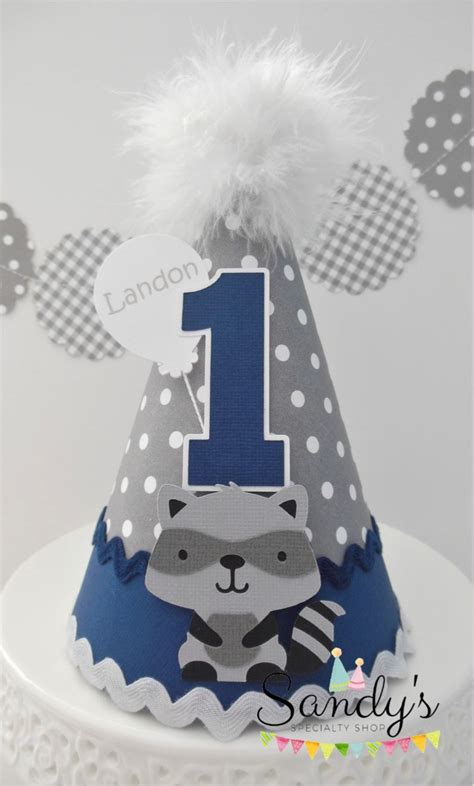 Raccoon Woodland Birthday Party Hat Woodland Party Theme Gray And