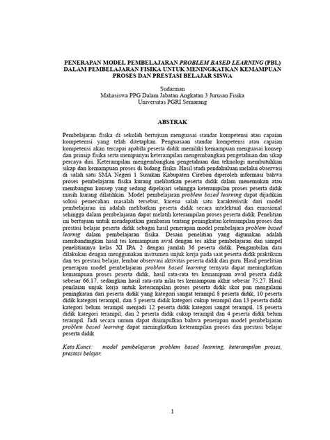 Penerapan Model Pembelajaran Problem Based Learning Pbl Dalam Pembelajaran Fisika Untuk