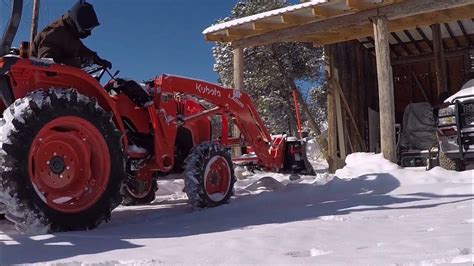 Using My Kabota L2501 With A Land Pride Snow Plow To Clear My Driveway Youtube