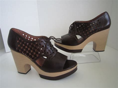 Robert Clergerie Brown Leather Wooden Platform Heels Lace Up Oxfords