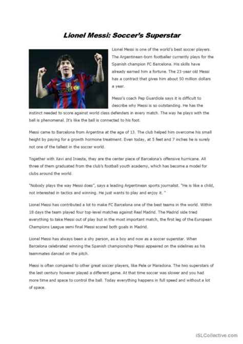 Lionel Messi English Esl Worksheets Pdf Doc