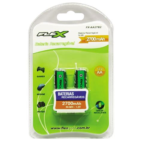 Pilha Recarregável Flex AA 2 Pilhas 2700mAh KaBuM