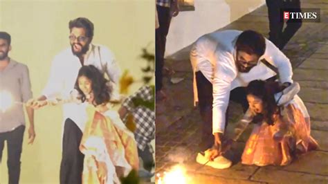 Visuals Of Allu Arjun Bursting Crackers With Daughter Arha On Diwali Go