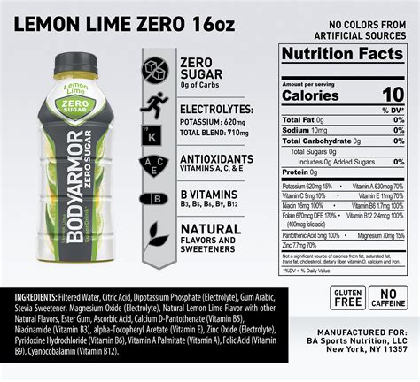 BODYARMOR Zero Sugar Lemon Lime: Hydration