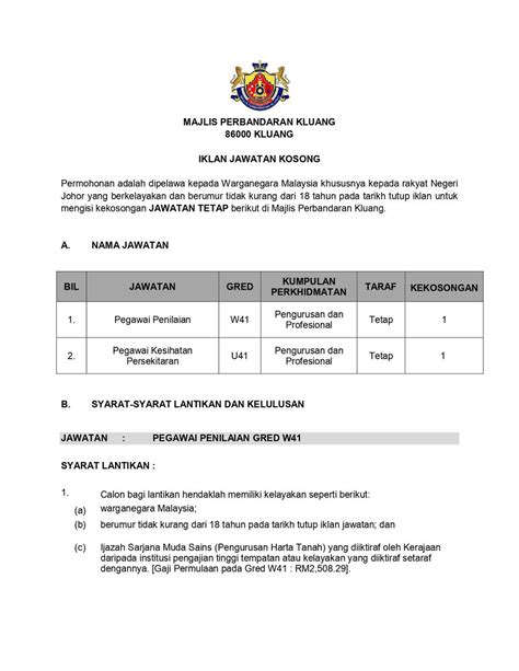 Iklan Jawatan Majlis Perbandaran Kluang Mpk • Portal Kerja Kosong Graduan