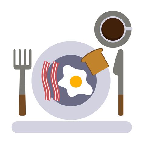 Vector illustration of breakfast - eggs with bacon, toast and a cup of ...