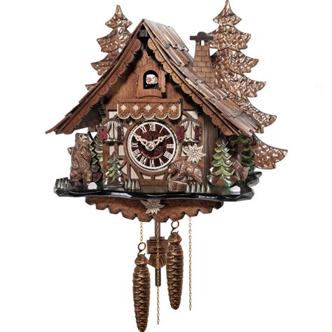 Cuckoo Clock 1 Day Chalet With Bears Engstler Fehrenbach Black Forest Clocks And German Ts