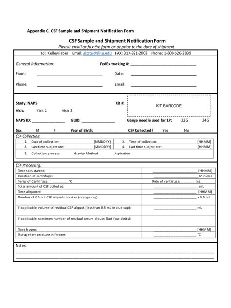 Fillable Online PDF Appendix C CSF Sample And Shipment Notification