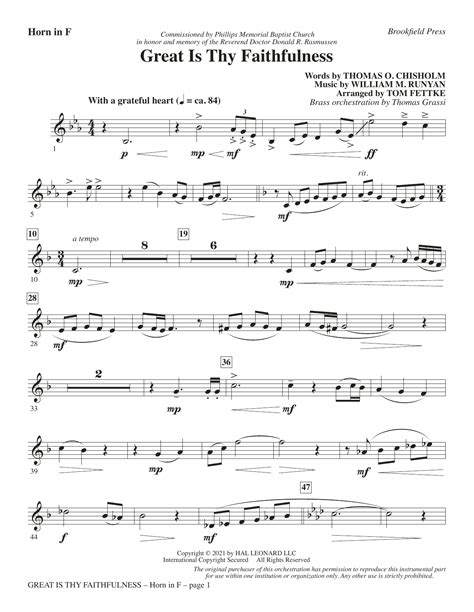 Great Is Thy Faithfulness Arr Tom Fettke F Horn Sheet Music William M Runyan Choir