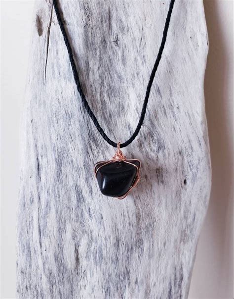 Small Black Apache Tears Obsidian Pendant Etsy Raw Rose Quartz