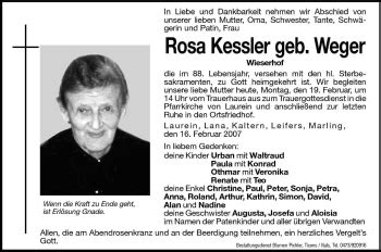 Traueranzeigen Von Rosa Kessler Trauer Bz