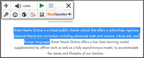 readspeaker textaid browser extension  scholars great hearts