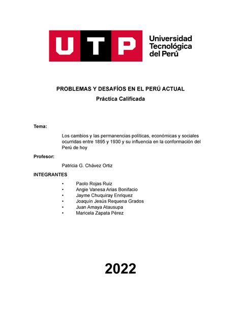 Practica De Calificada Problemas Y Desaf Os En El Per Actual