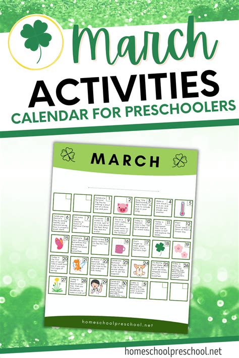 Free Printable March Activity Calendar for Preschoolers