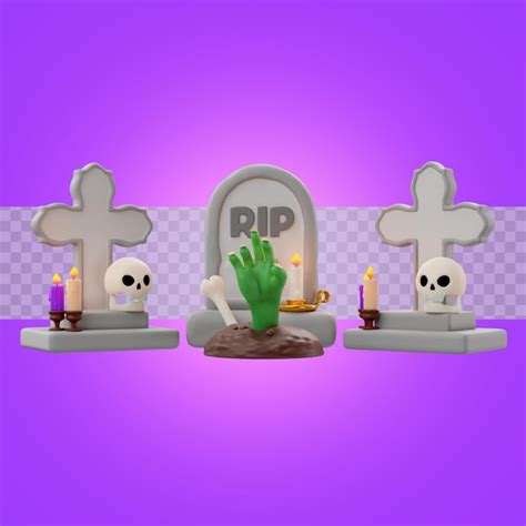 Premium Psd 3d Rendering Of Halloween Tombstones And Zombie Hand Icon