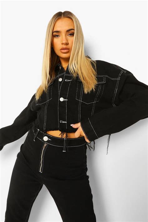 Contrast Stitch Crop Denim Jacket Boohoo