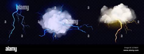 Lightnings Thunderbolt Strikes From Storm Clouds At Night Vector