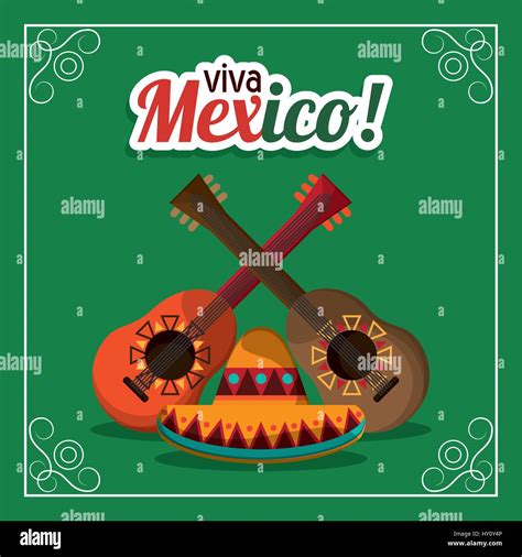 Viva Mexico Guitars And Hat Party Stock Vector Image And Art Alamy