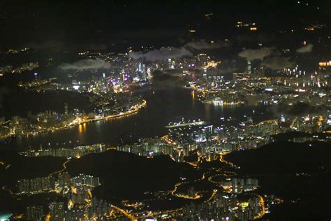 In the Sky: Aerial night view - Hong Kong