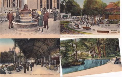 LOT DE 4 Cartes Postales Anciennes Old Postcards VITTEL VOSGES Couleurs